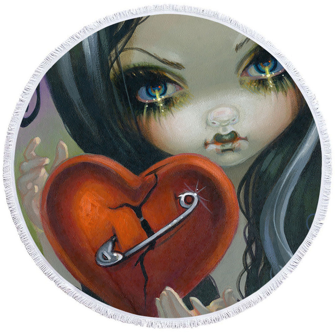 Faces of Faery _230 Goth Girl Fixing a Broken Heart Round Beach Towel