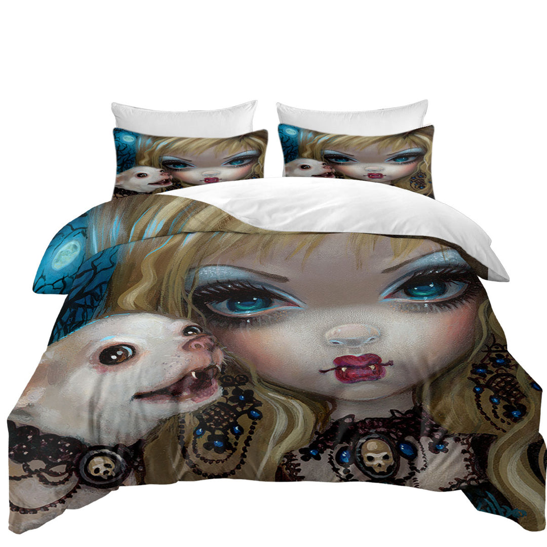 Faces of Faery _235 Gothic Vampire Girl and Her Dog Duvet Cover