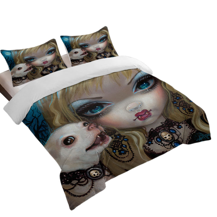 Faces of Faery _235 Gothic Vampire Girl and Her Dog Duvet Covers