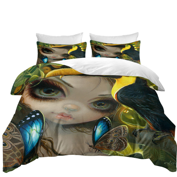 Faces of Faery _236 Tropical Girl and Her Toucan Duvet Cover