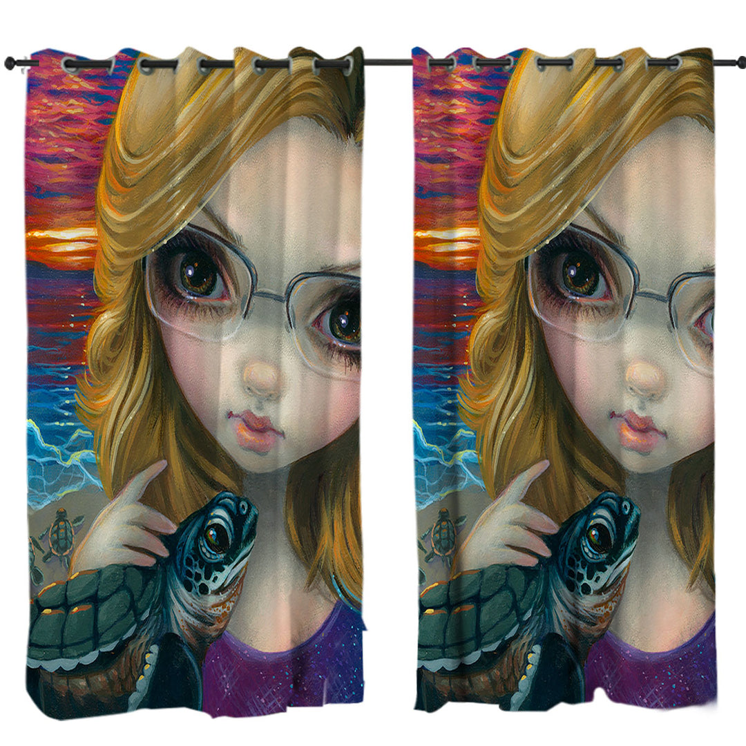 Faces of Faery _237 Glasses Girl and Sunset Turtles Drapes