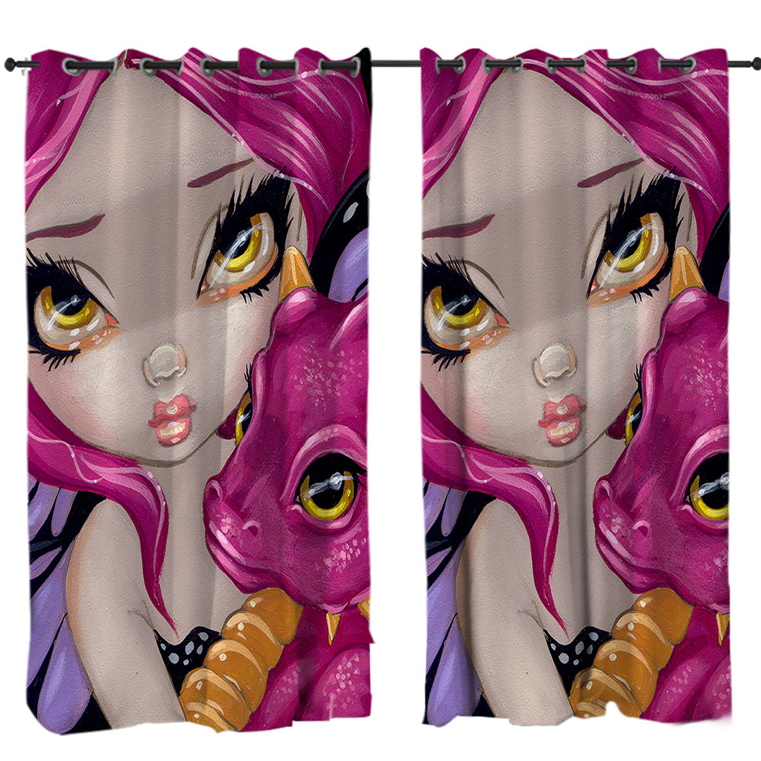 Faces of Faery _24 Cute Purple Baby Dragon Curtain