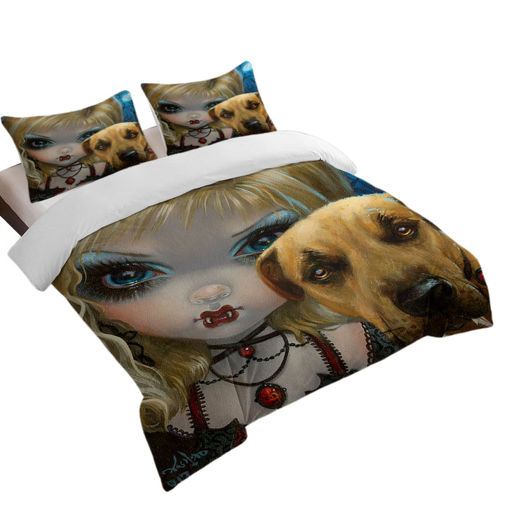 Faces of Faery _241 Dog with Gothic Vampire Girl Duvet Covers