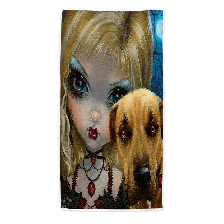 Faces of Faery _241 Dog with Gothic Vampire Girl Pool Towels