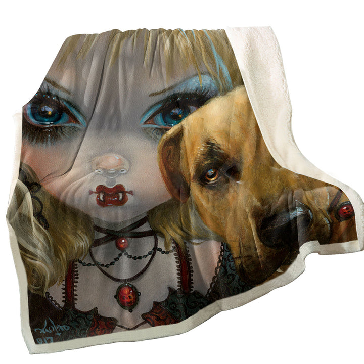 Faces of Faery _241 Dog with Gothic Vampire Girl Sofa Blankets