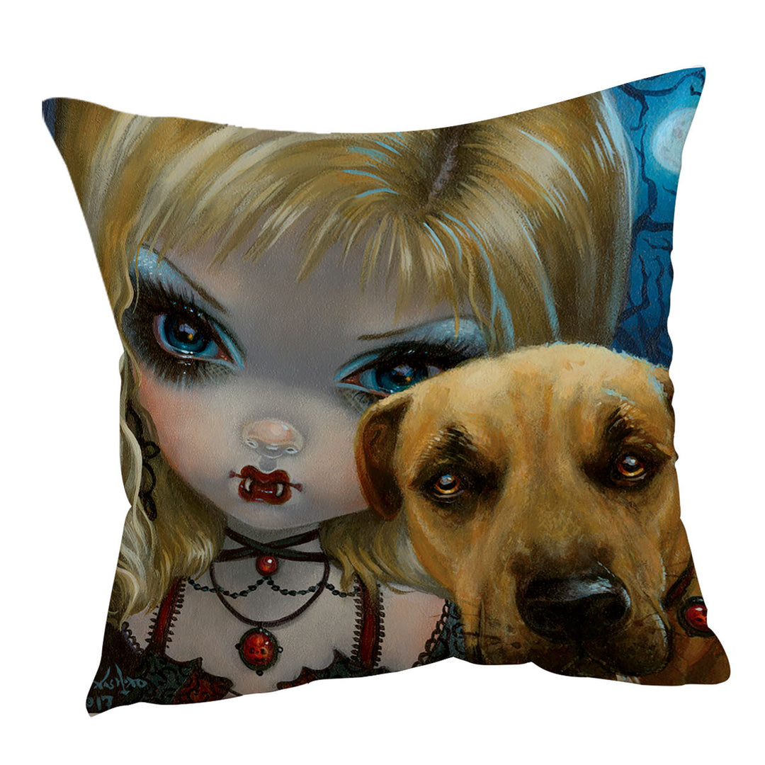 Faces of Faery _241 Dog with Gothic Vampire Girl Sofa Pillows
