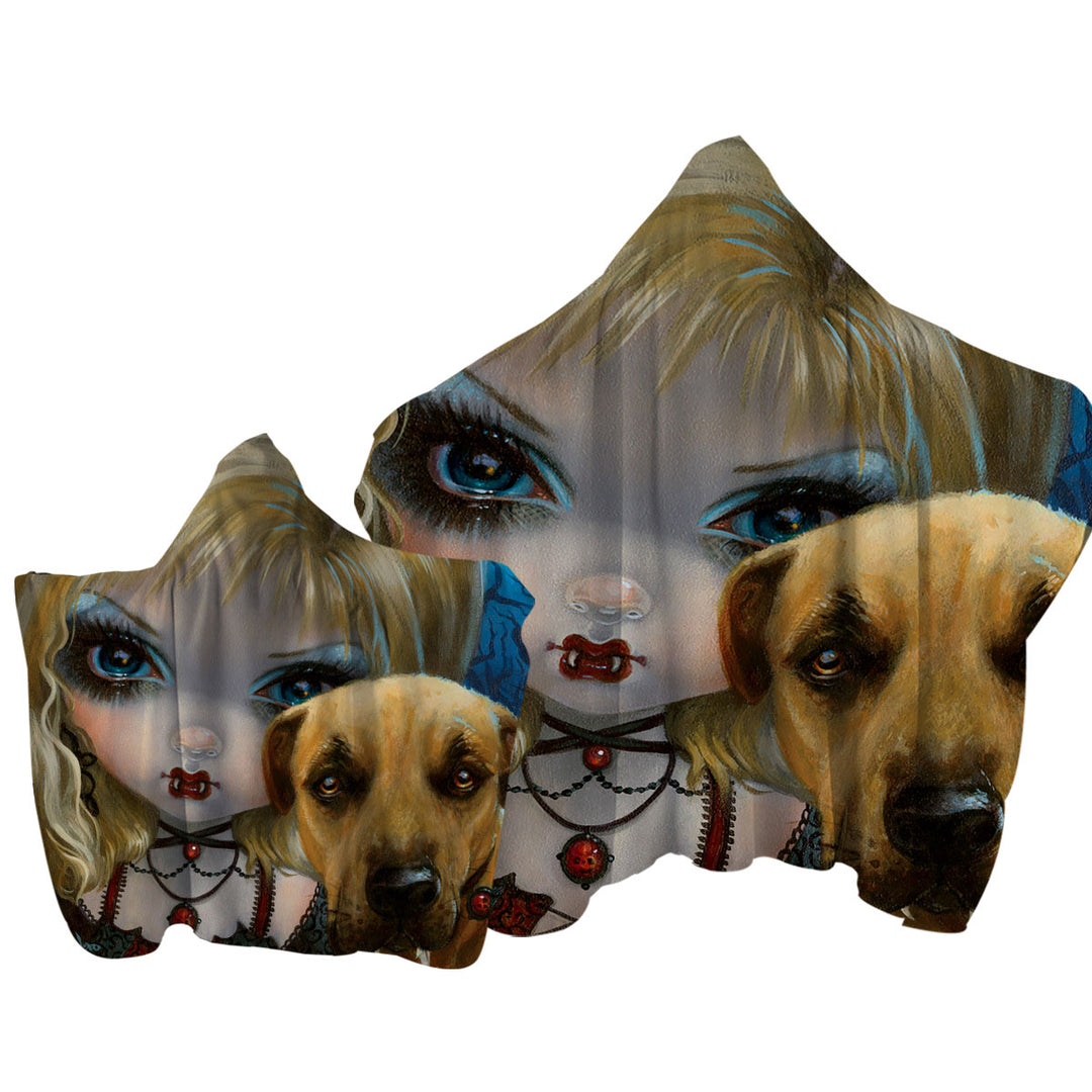 Faces of Faery _241 Dog with Gothic Vampire Girl Towel with Hood