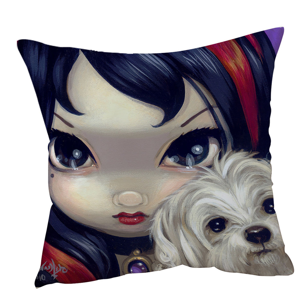 Faces of Faery _41 Girl with Adorable Maltese Dog Cushion Cover