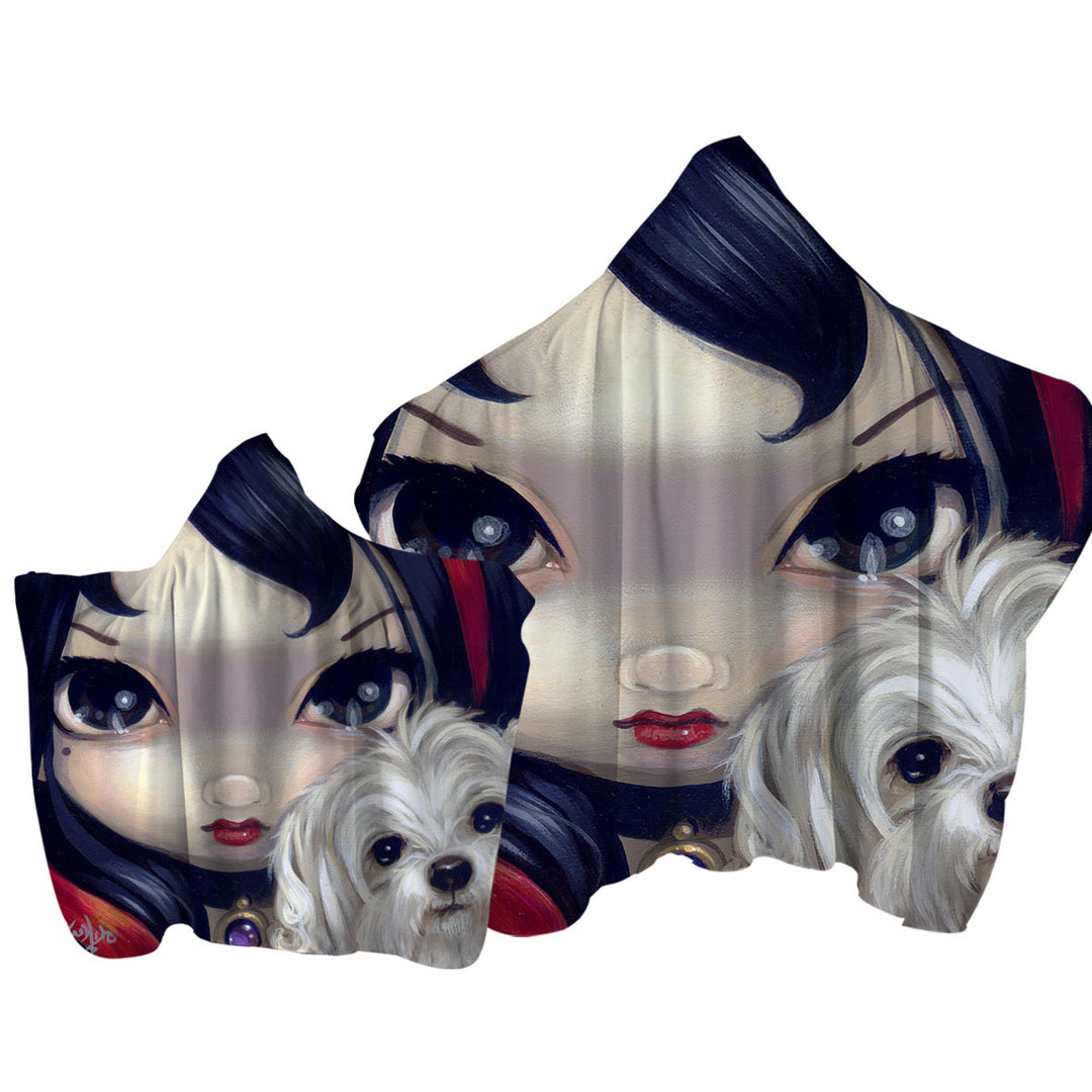 Faces of Faery _41 Girl with Adorable Maltese Dog Hooded Beach Towel