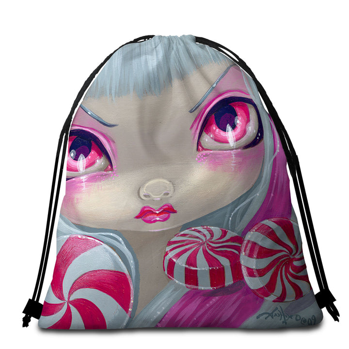 Faces of Faery _44 Pink Girl with Peppermint Candy Beach Towel