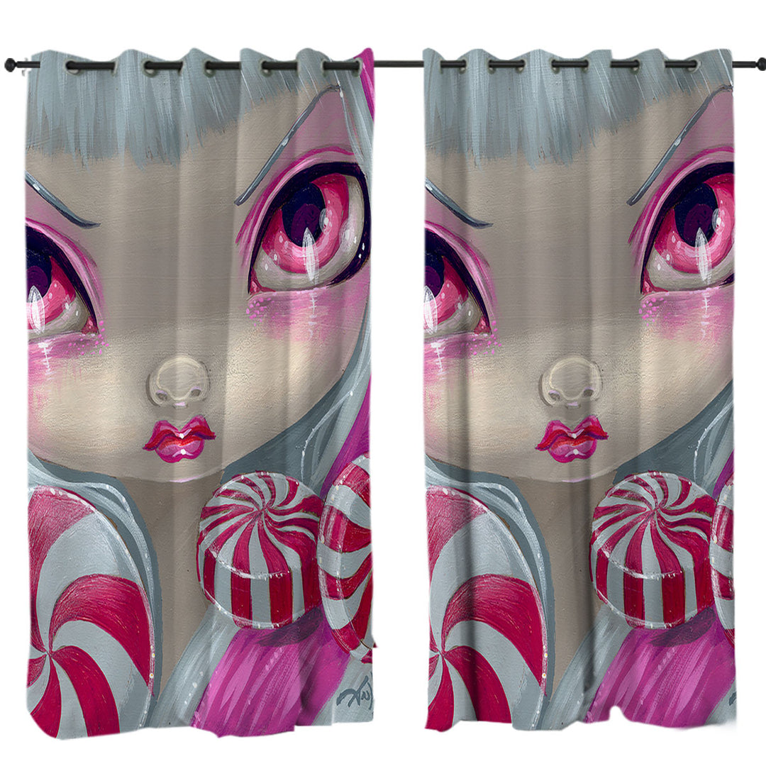 Faces of Faery _44 Pink Girl with Peppermint Candy Curtains