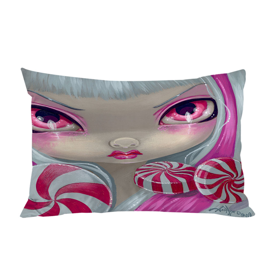 Faces of Faery _44 Pink Girl with Peppermint Candy Pillowcase