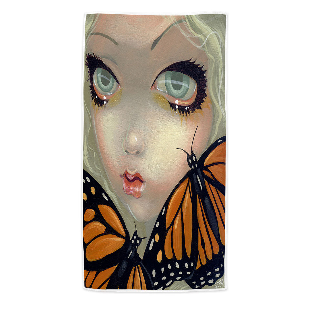 Faces of Faery _57 Girl with Monarch Butterflies Beach Towels