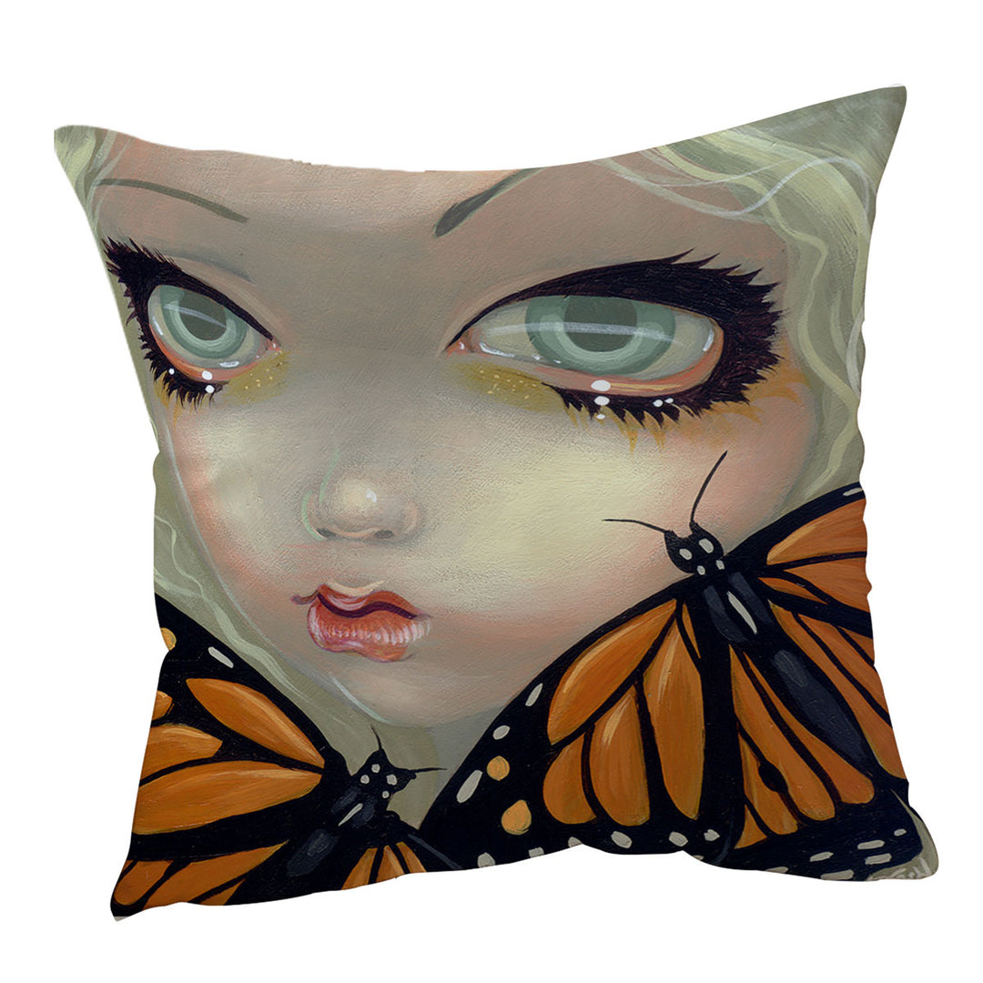 Faces of Faery _57 Girl with Monarch Butterflies Cushion Cover