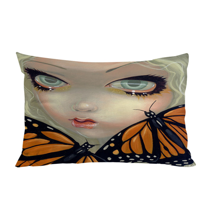 Faces of Faery _57 Girl with Monarch Butterflies Pillow Cases