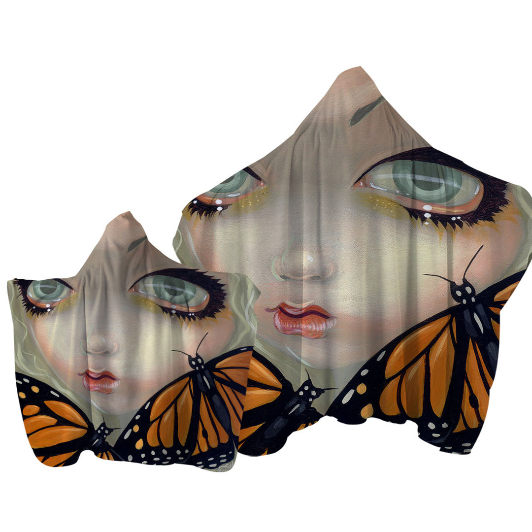 Faces of Faery _57 Girl with Monarch Butterflies Towel with Hood