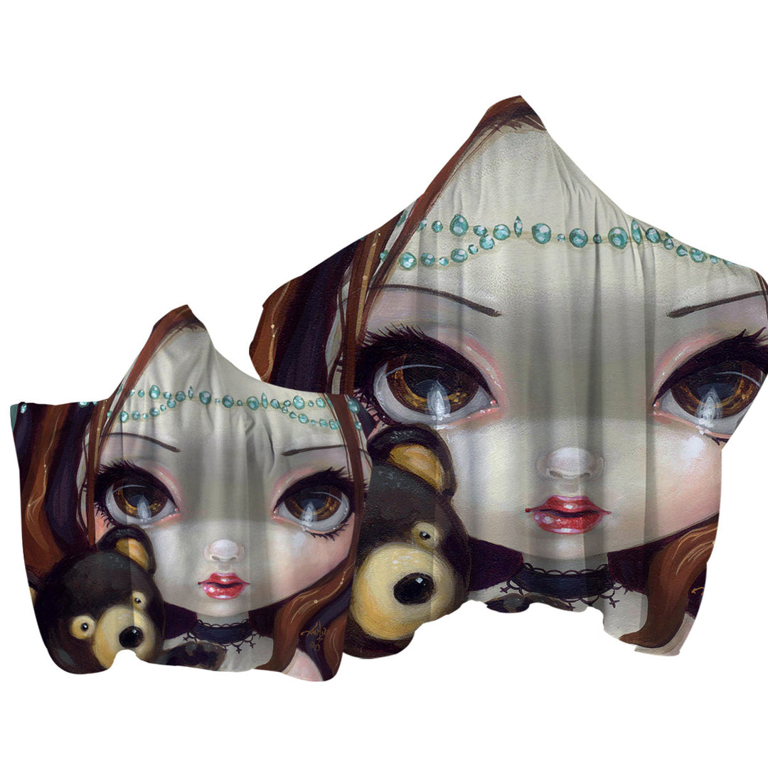 Faces of Faery _69 Princess Girl with Teddy Bear Hooded Beach Towel