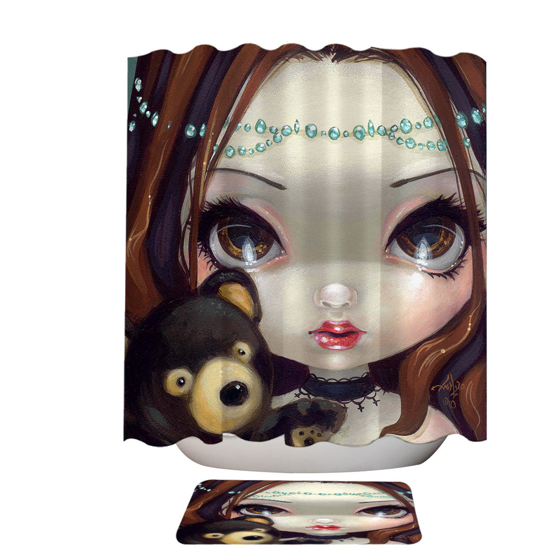 Faces of Faery _69 Princess Girl with Teddy Bear Shower Curtain