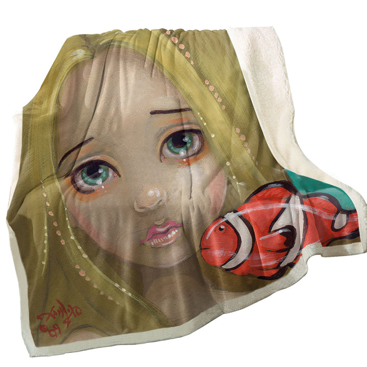 Faces of Faery _8 Girl and Clownfish Throw Blanket