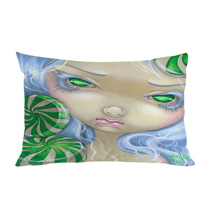 Faces of Faery _85 Green Girl with Peppermint Candy Pillow Cases