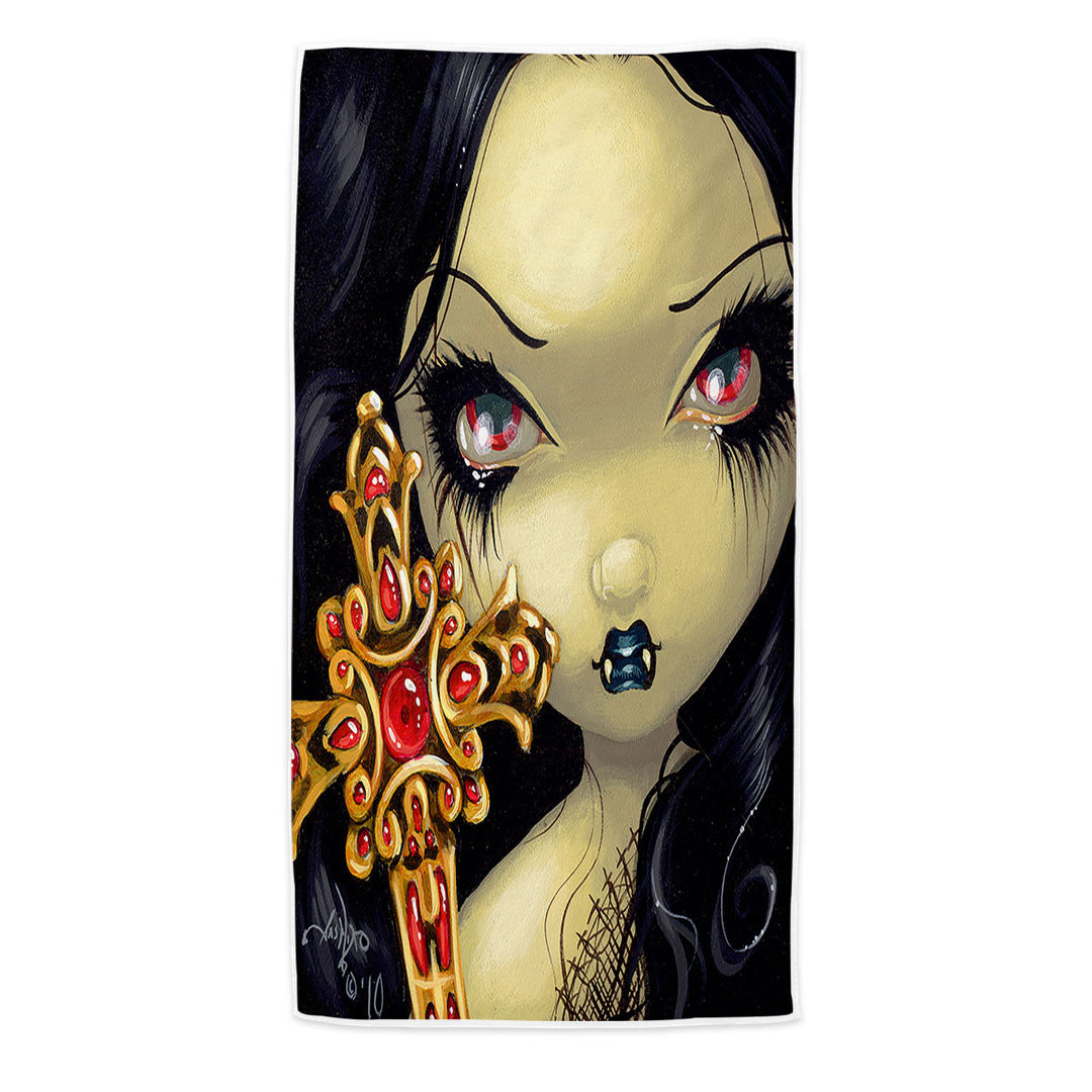 Faces of Faery _91 Beautiful Goth Girl with Cross Beach Towel