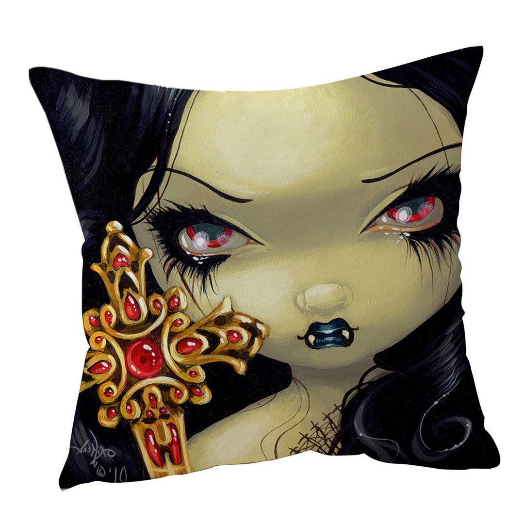 Faces of Faery _91 Beautiful Goth Girl with Cross Cushion Cover