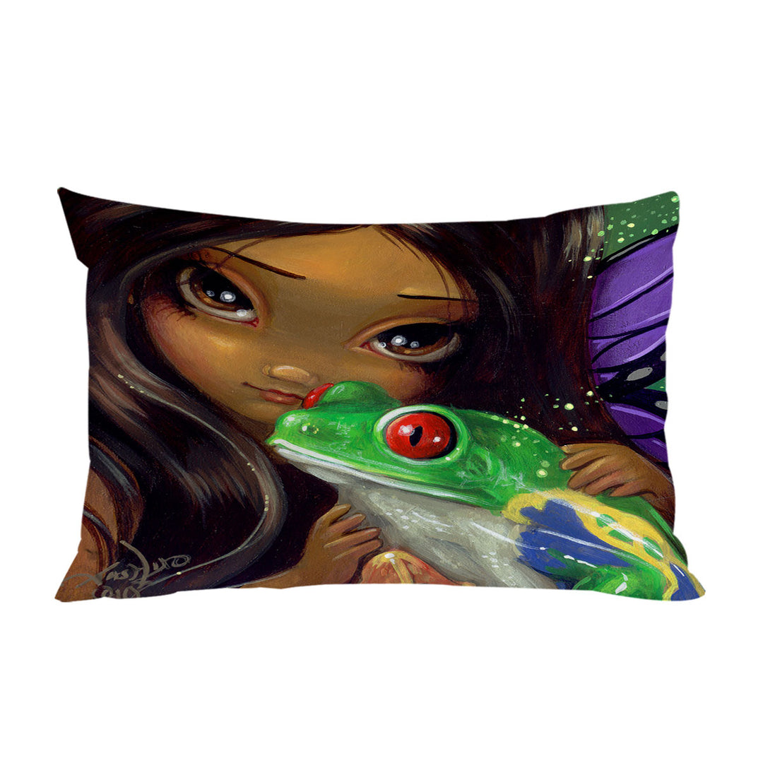 Faces of Faery _93 Beautiful Tropical Girl and Frog Pillow Cases