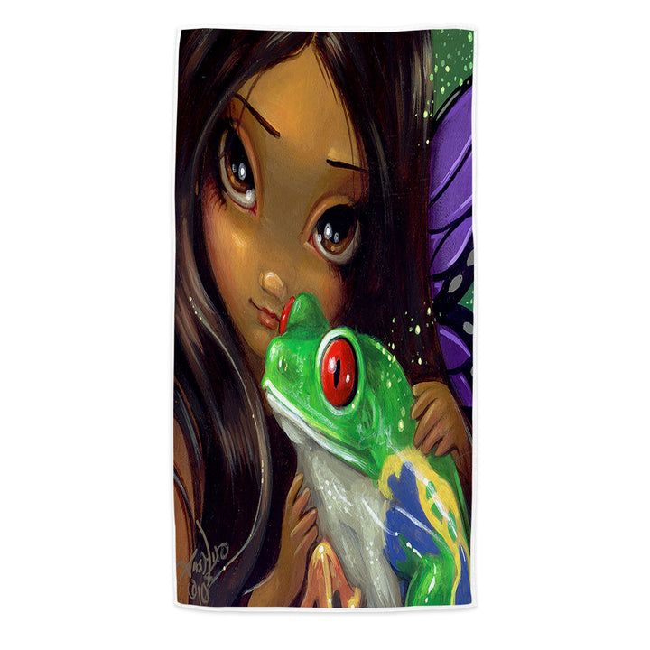 Faces of Faery _93 Beautiful Tropical Girl and Frog Pool Towels