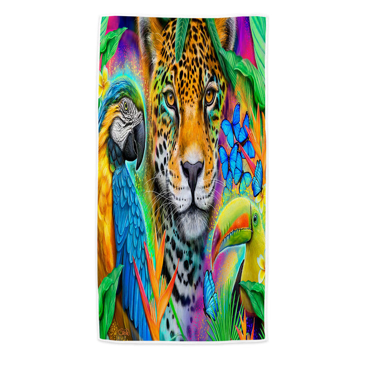 Faces of Nature Macaw Ara Jaguar Toucan Microfiber Beach Towel