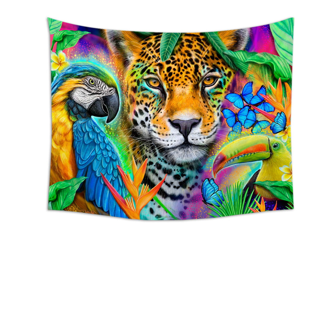 Faces of Nature Macaw Ara Jaguar Toucan Tapestry