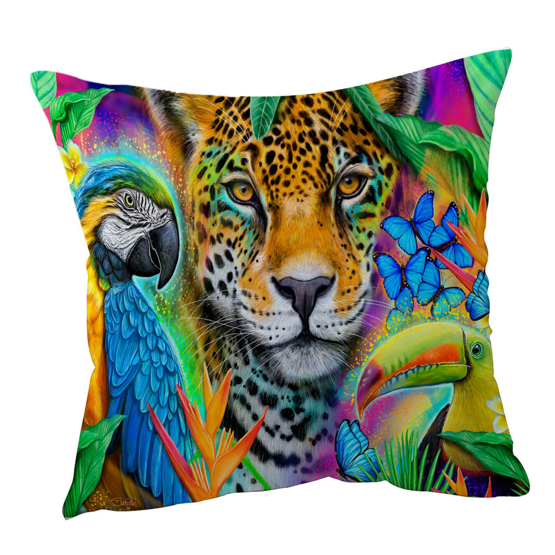 Faces of Nature Macaw Ara Jaguar Toucan Throw Pillow