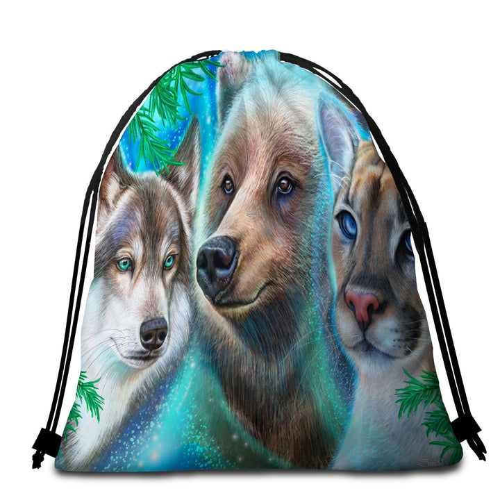 Faces of Nature Wolf Bear Cougar Beach Bags and Towels