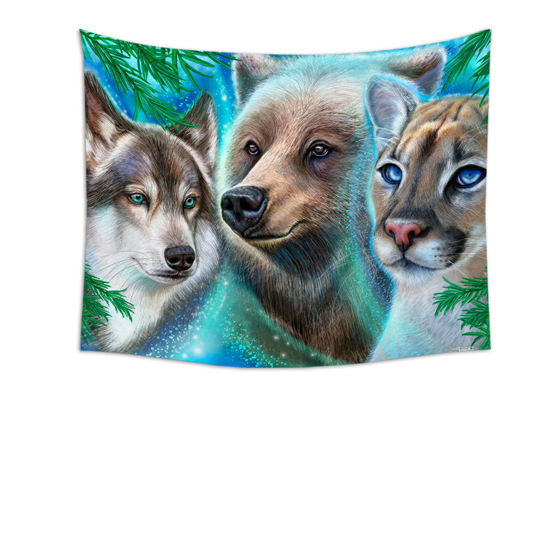 Faces of Nature Wolf Bear Cougar Tapestry Wall Decor