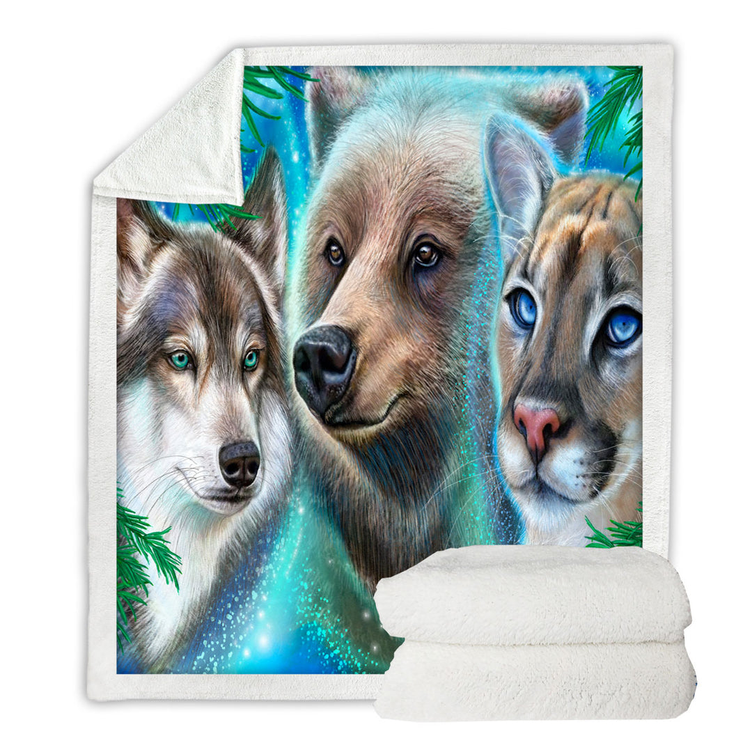 Faces of Nature Wolf Bear Cougar Throw Blanket