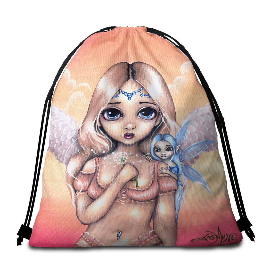 Fairy Beach Towel Pack Making a Wish Angelic Fairy and her Pixie Friend