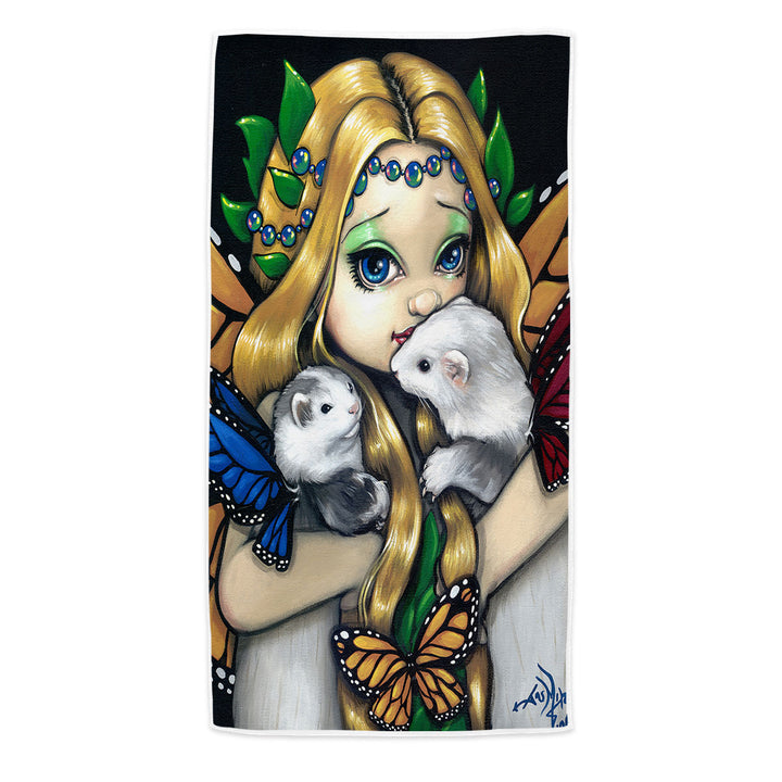 Fairy Beach Towel with Two Magical Ferrets with Butterfly Wings