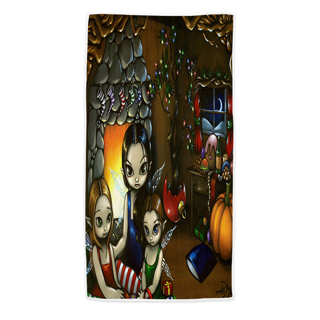 Fairy Christmas Fantasy Eve with Fairies Microfiber Beach Towel