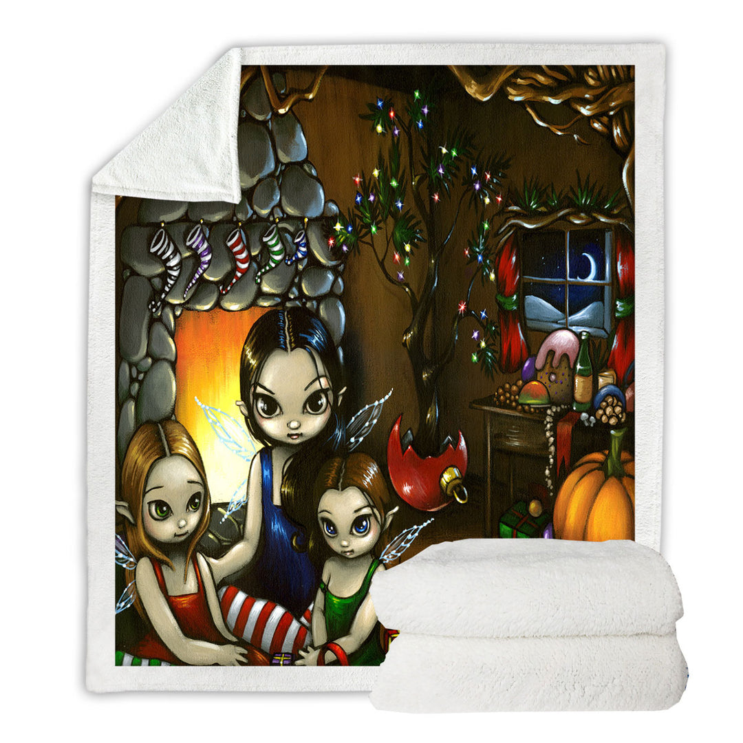 Fairy Christmas Fantasy Eve with Fairies Sherpa Blanket