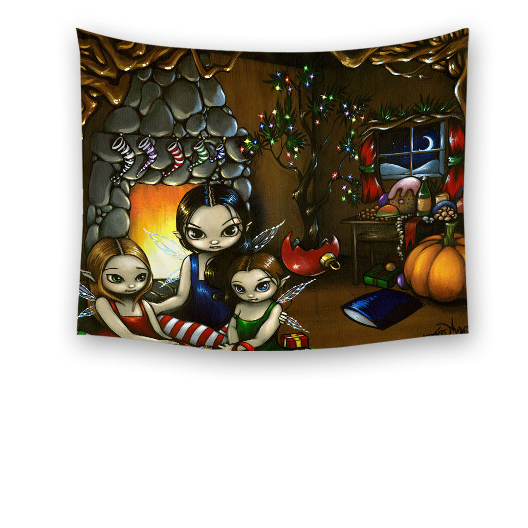 Fairy Christmas Fantasy Eve with Fairies Tapestry