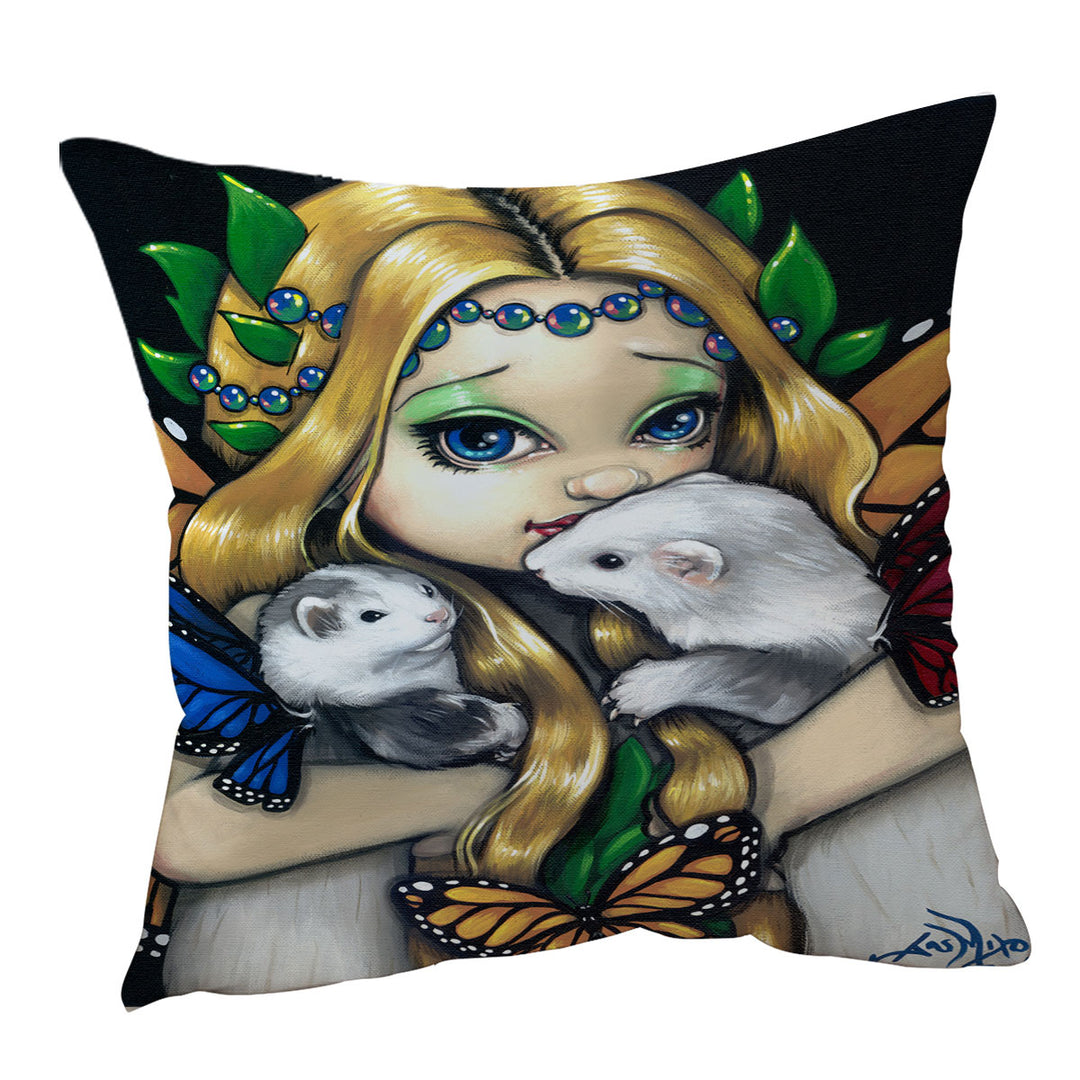 Fairy Cushion Cover with Two Magical Ferrets with Butterfly Wings