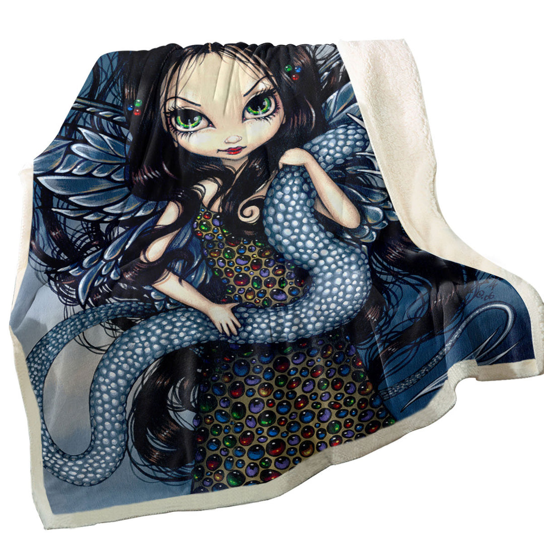 Fairy Fleece Blankets Jewele Fairy with Jewels Dress and Silver Dragon