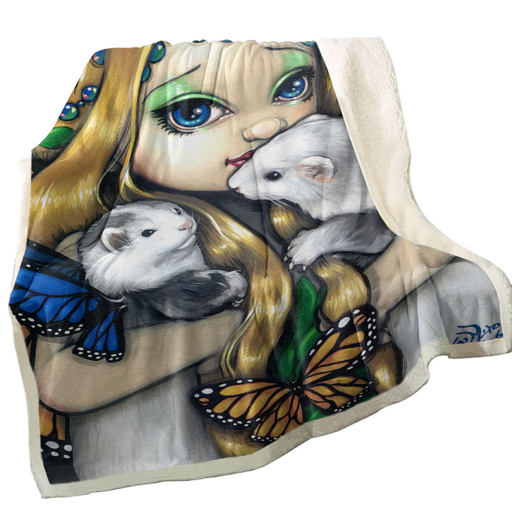 Fairy Fleece Blankets with Two Magical Ferrets with Butterfly Wings