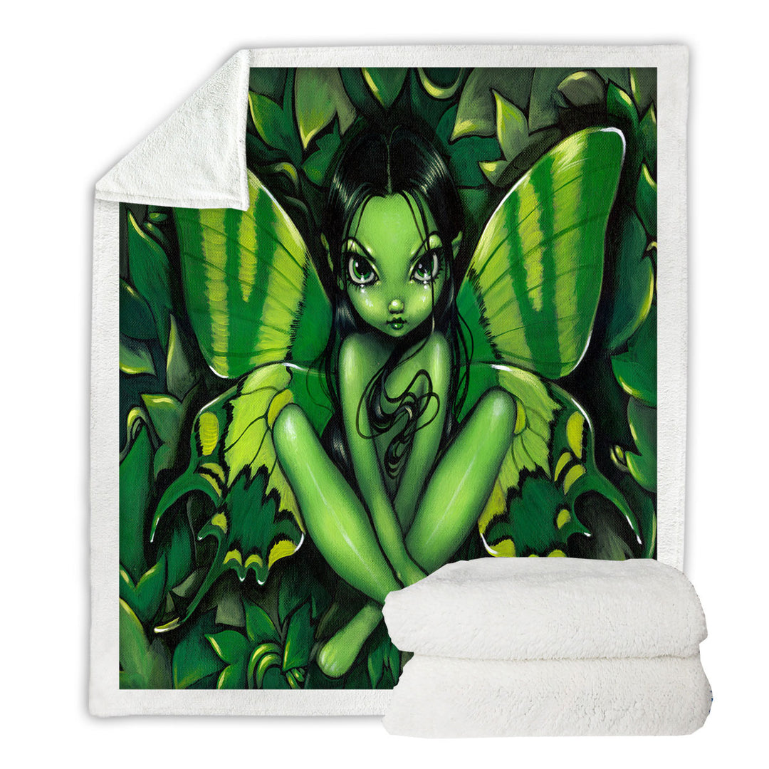 Fairy Green Butterfly Fantasy Throw Blanket