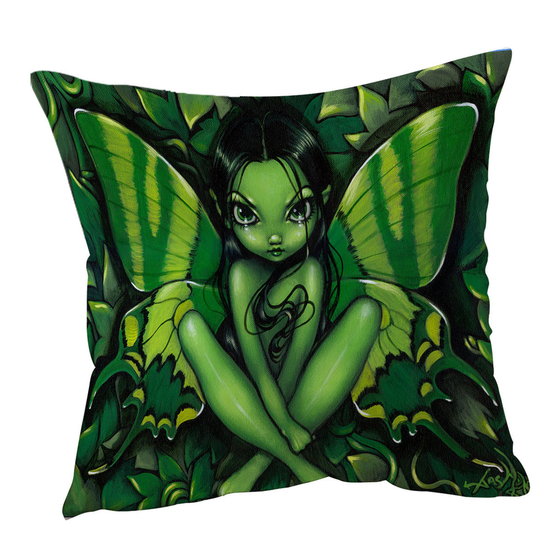 Fairy Green Butterfly Fantasy Throw Pillow Cover