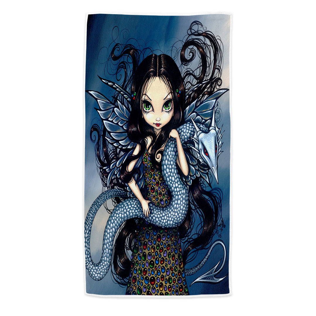 Fairy Pool Towels Jewele Fairy with Jewels Dress and Silver Dragon