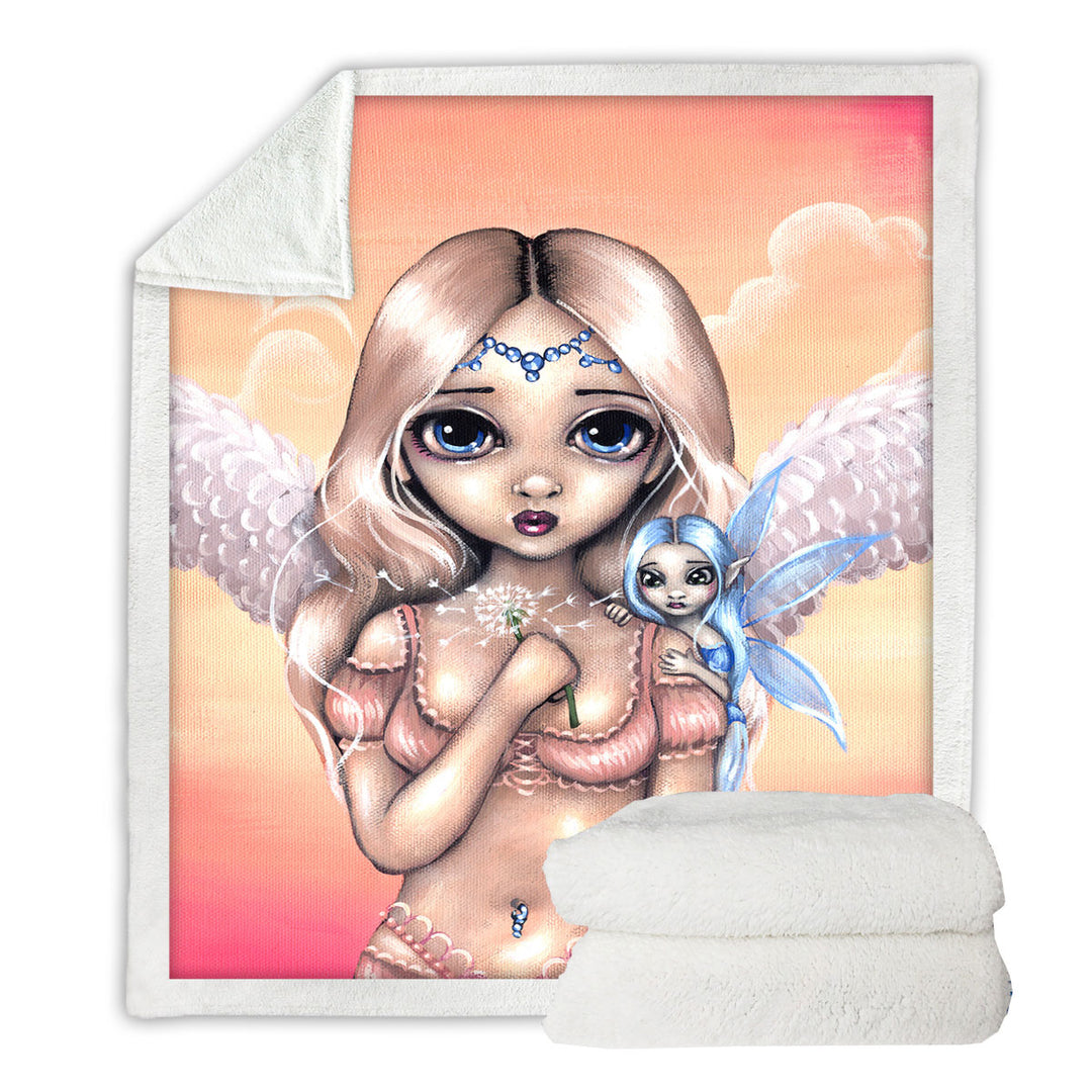 Fairy Sherpa Blanket Making a Wish Angelic Fairy and her Pixie Friend