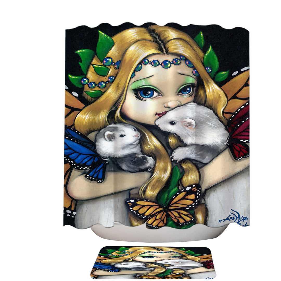 Fairy Shower Curtain with Two Magical Ferrets with Butterfly Wings