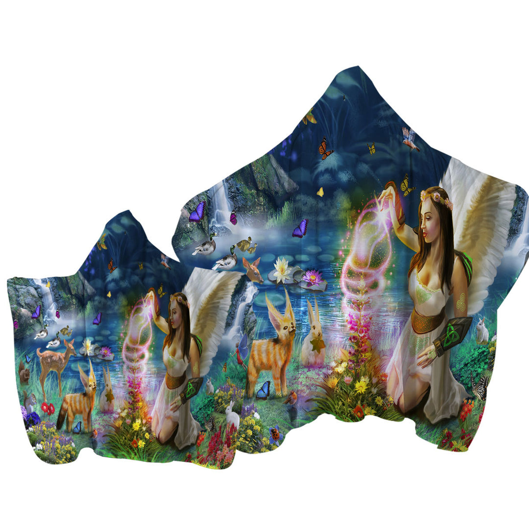 Fairy Tale Forest with a Beautiful Fairy Goddess Towel Hoodie