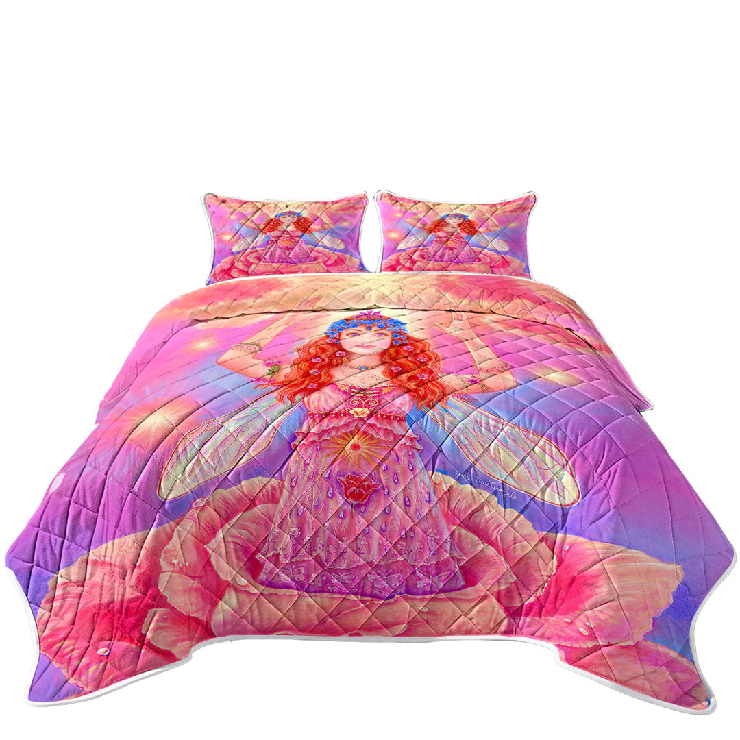 Fairy Tales Art Rose Angel Flower Spirit King Size Quilt Sets