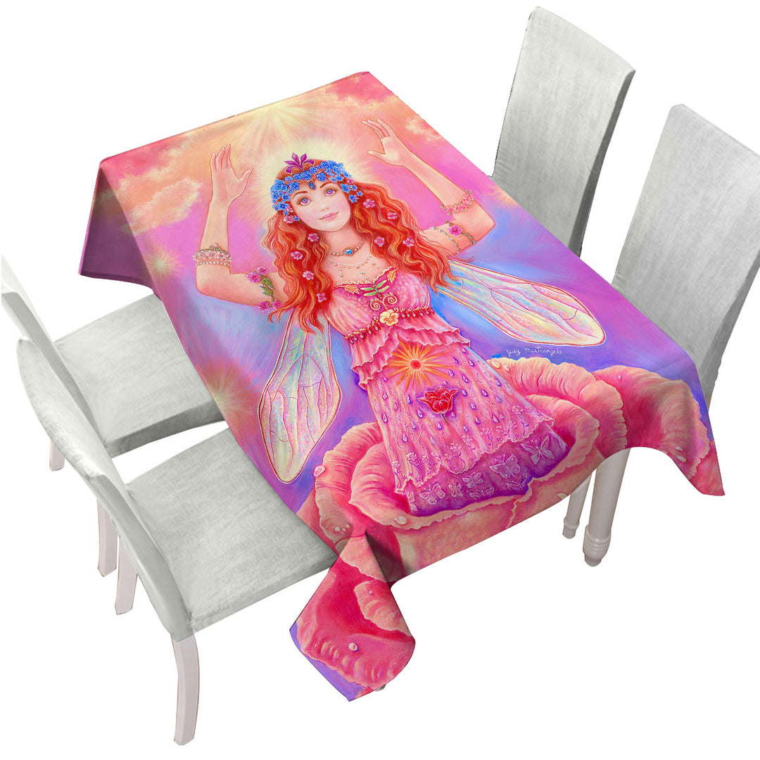 Fairy Tales Art Rose Angel Flower Spirit Tablecloth